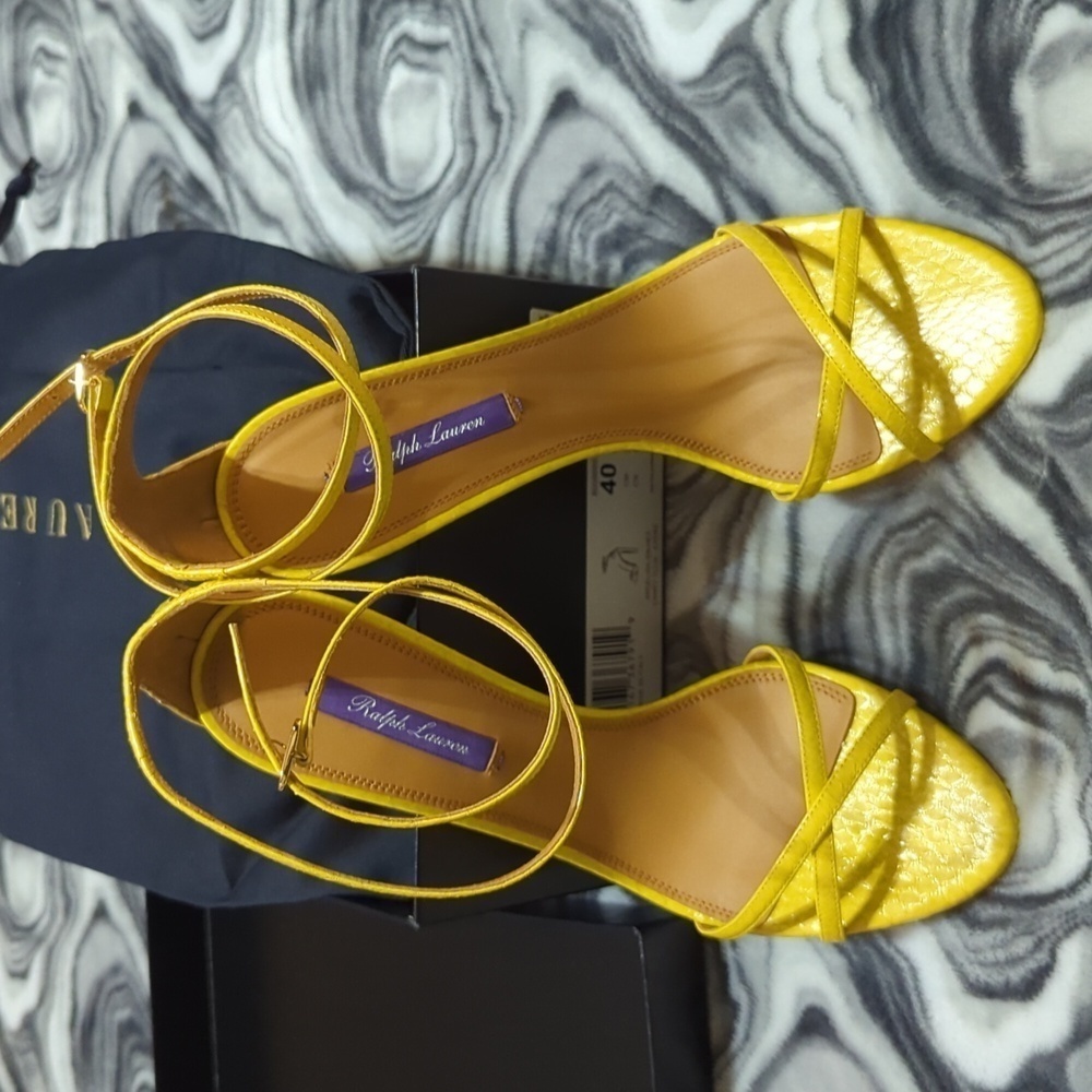 Ralph Lauren Purple Label ARDELISA-SN-HES canry yellow Women's Heels. Size 40B. - Picture 2 of 14